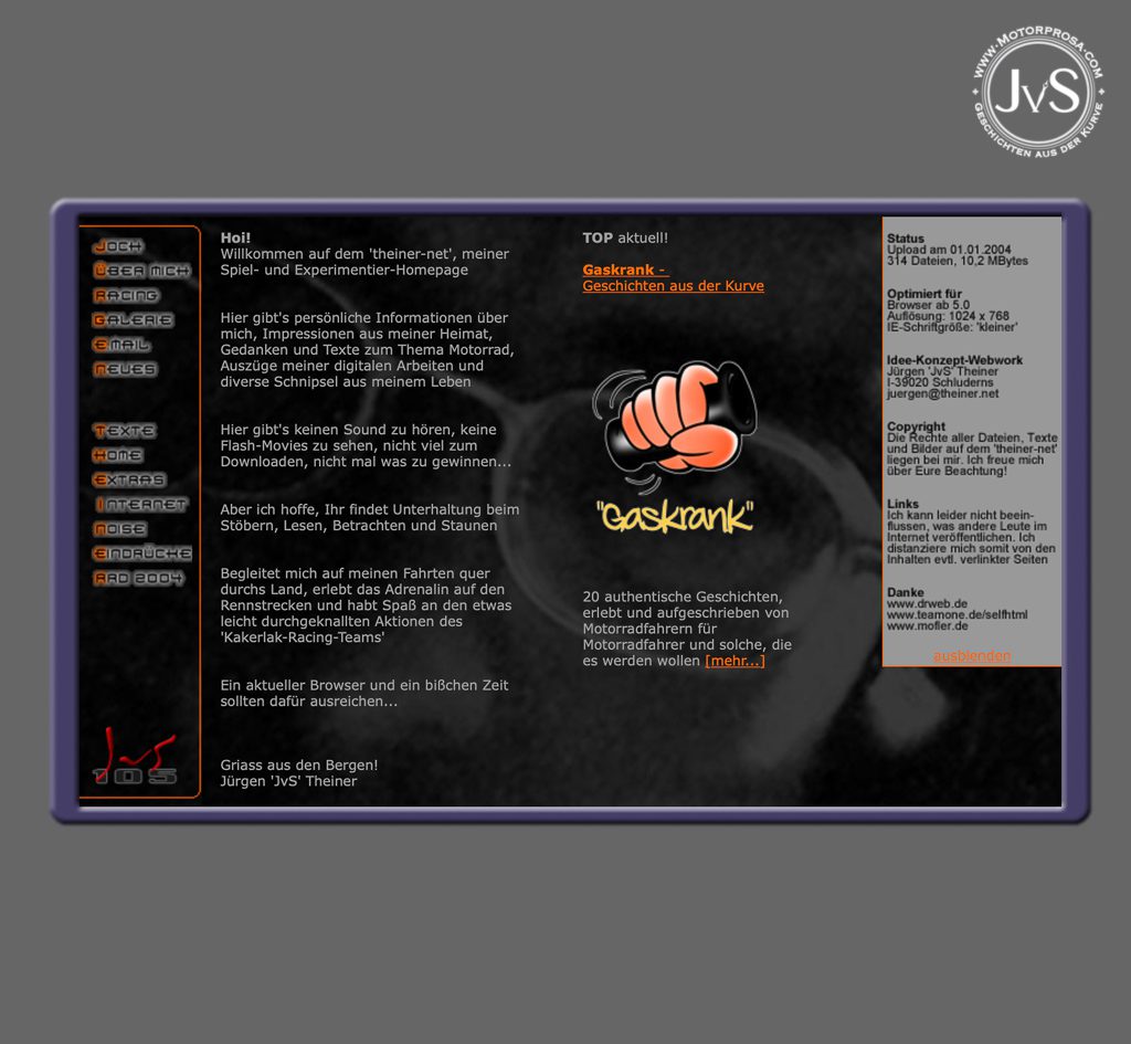 Inside MotorProsa 3 Inside MotorProsa: ScreenShot meiner ersten Webseite: www.theiner.net