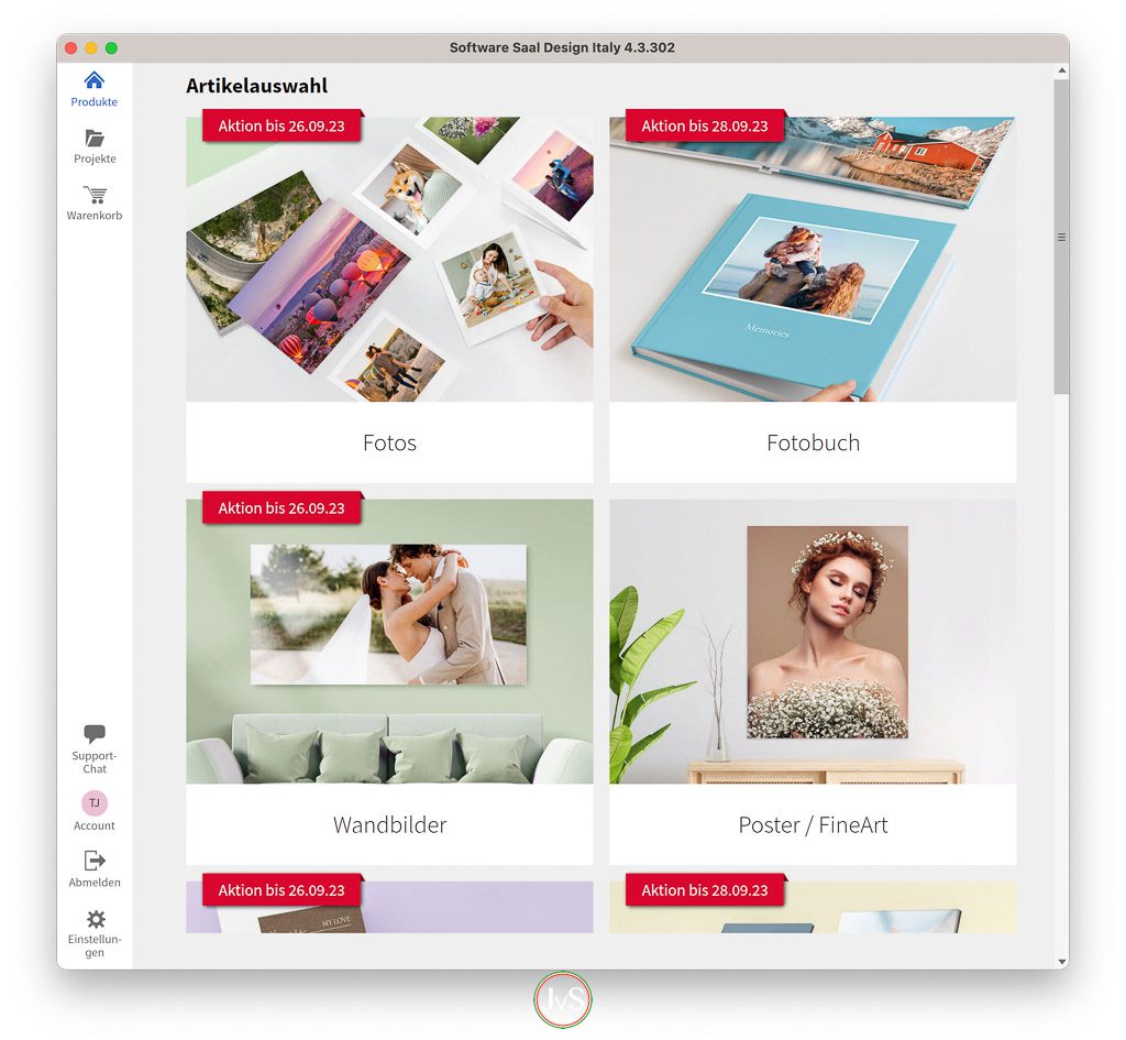 Der Startbildschirm der Design-Software